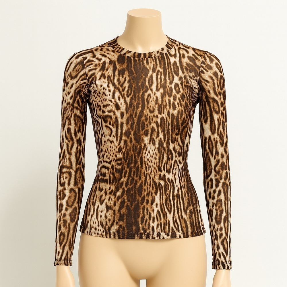 Leopard print sheer top Y2K fashion, office siren mesh top